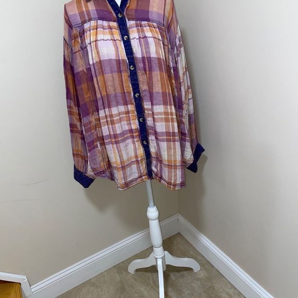 Free people Olivia Plaid  Oversized top size S and M NWOT - Picture 13 of 14